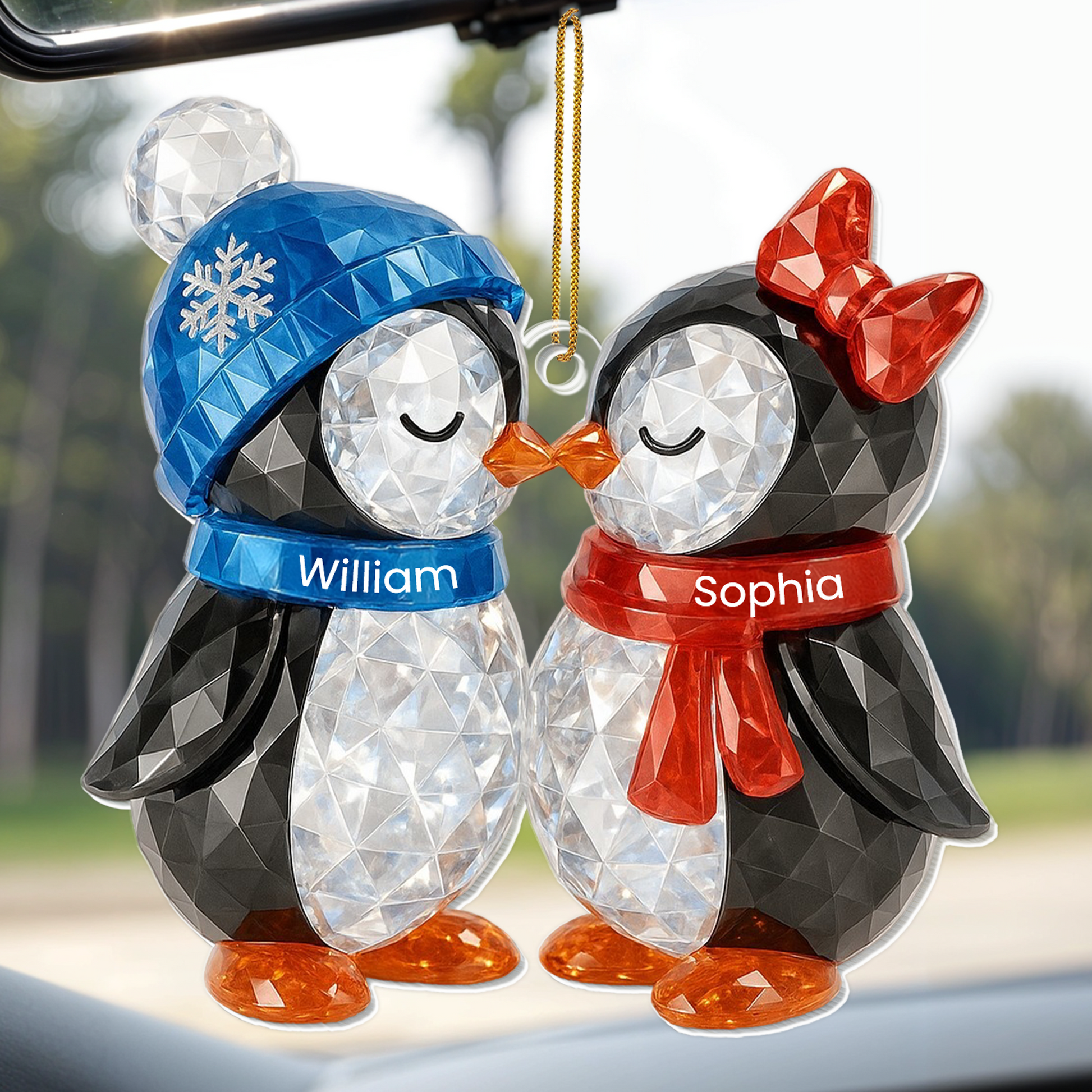 Customizable Penguin Couple Ornament With Scarves And Hats