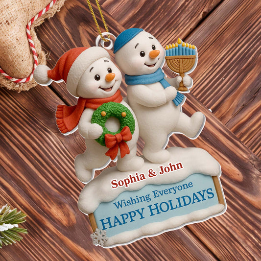 Wishing Everyone Happy Holidays With Snowmen And Menorah
