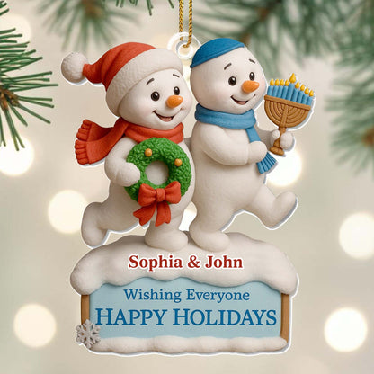 Wishing Everyone Happy Holidays With Snowmen And Menorah