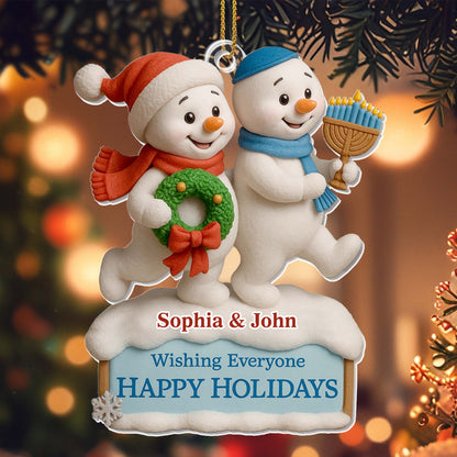 Wishing Everyone Happy Holidays With Snowmen And Menorah