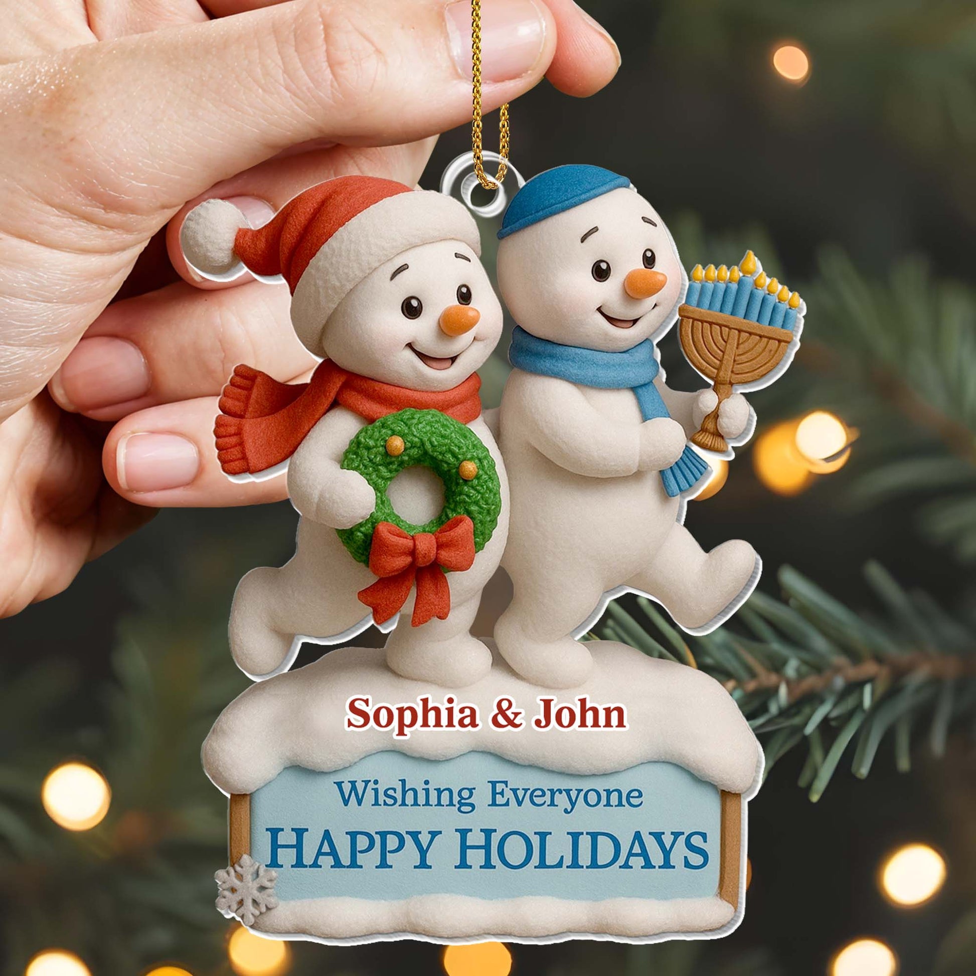 Wishing Everyone Happy Holidays With Snowmen And Menorah