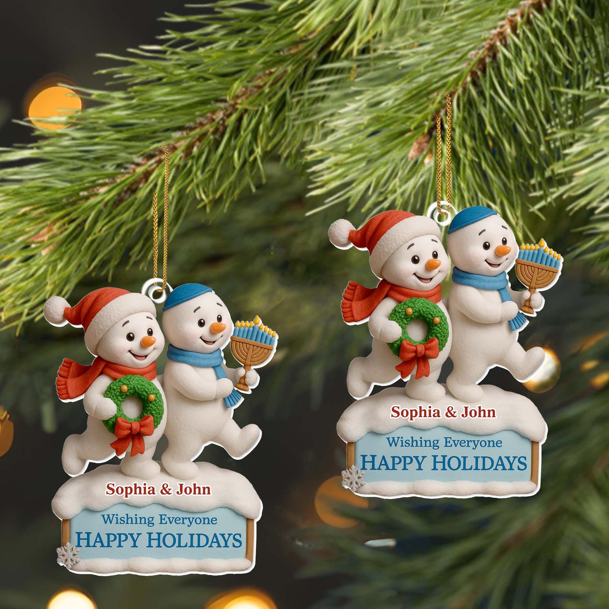 Wishing Everyone Happy Holidays With Snowmen And Menorah