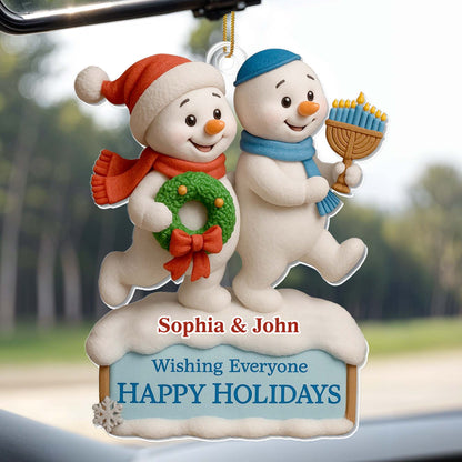 Wishing Everyone Happy Holidays With Snowmen And Menorah