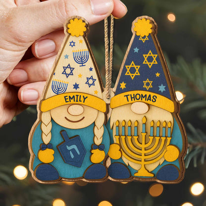 Celebrate Hanukkah With Traditional Symbols Ornament - Personalized Double Layer Wood Ornament - CPL700_DWO