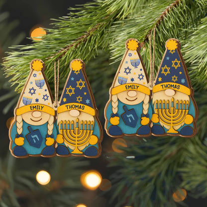 Celebrate Hanukkah With Traditional Symbols Ornament - Personalized Double Layer Wood Ornament - CPL700_DWO