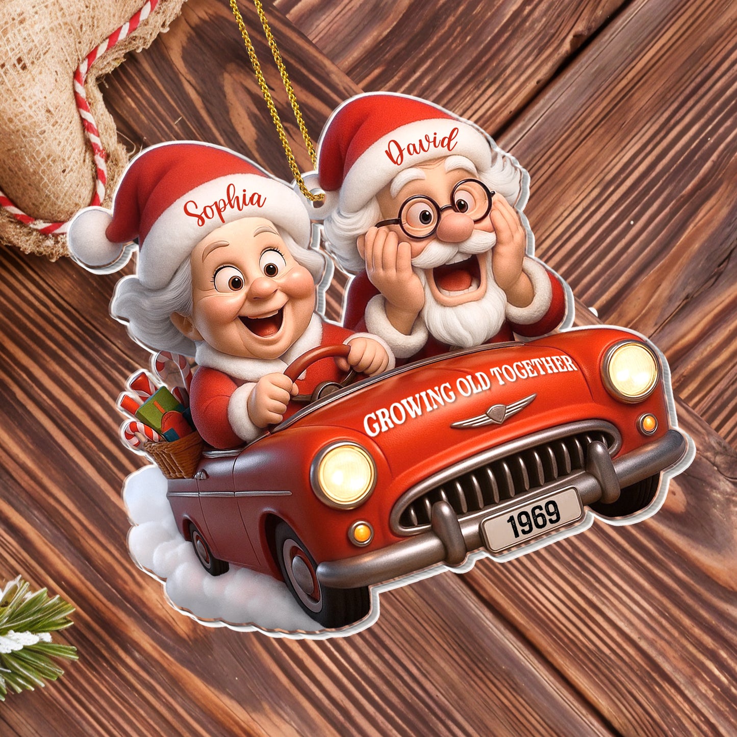 Growing Old Together With Santa And Vintage Car
