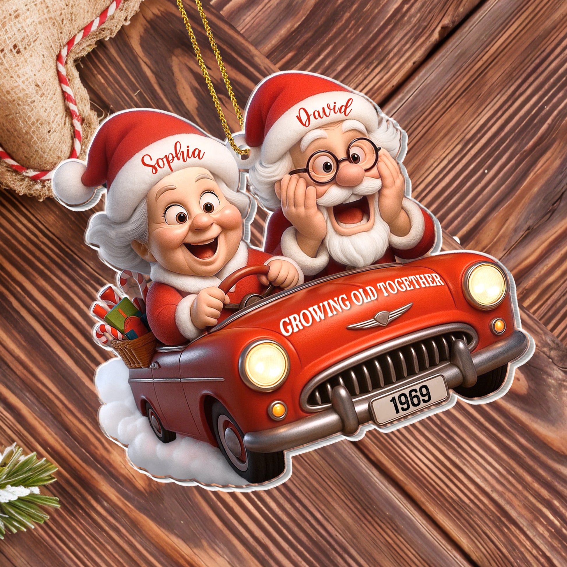 Growing Old Together With Santa And Vintage Car