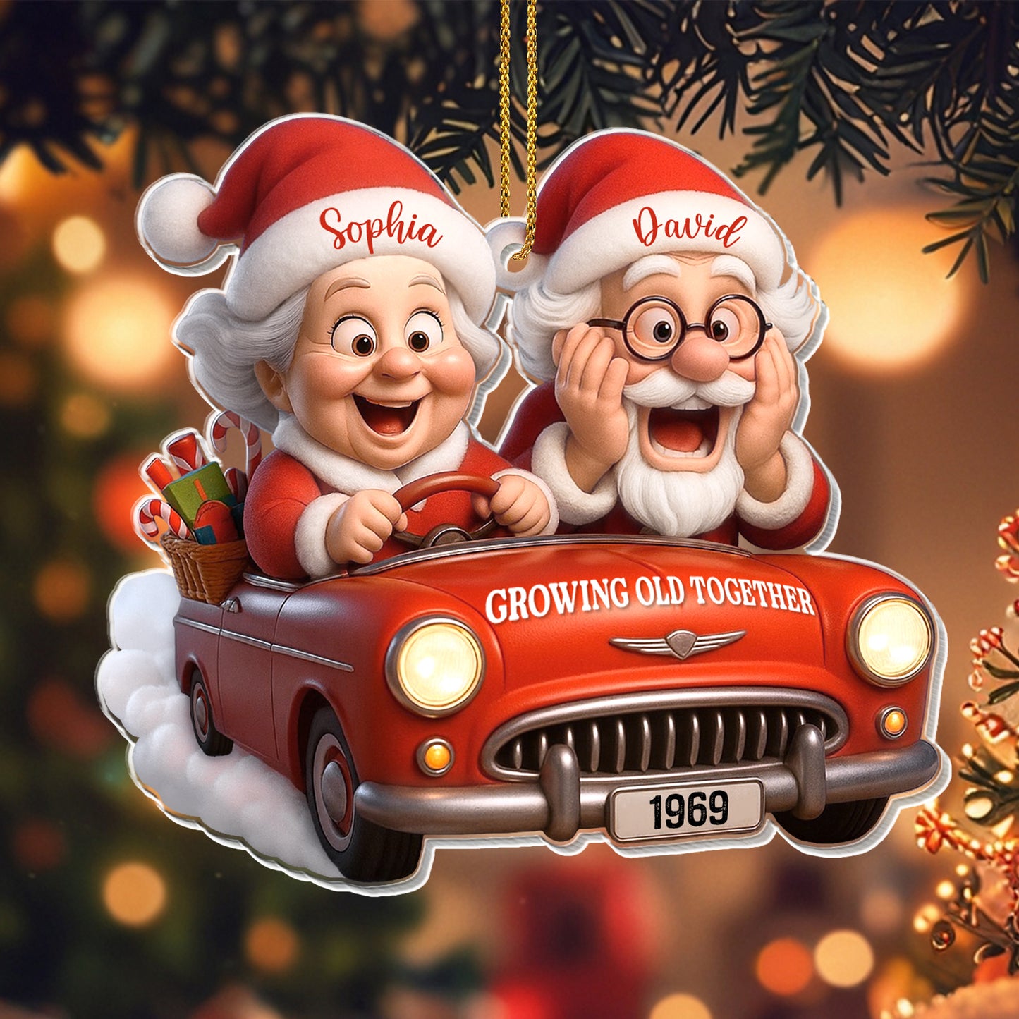 Growing Old Together With Santa And Vintage Car