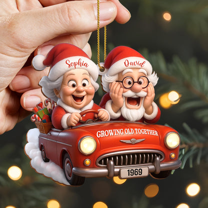 Growing Old Together With Santa Claus In Vintage Car