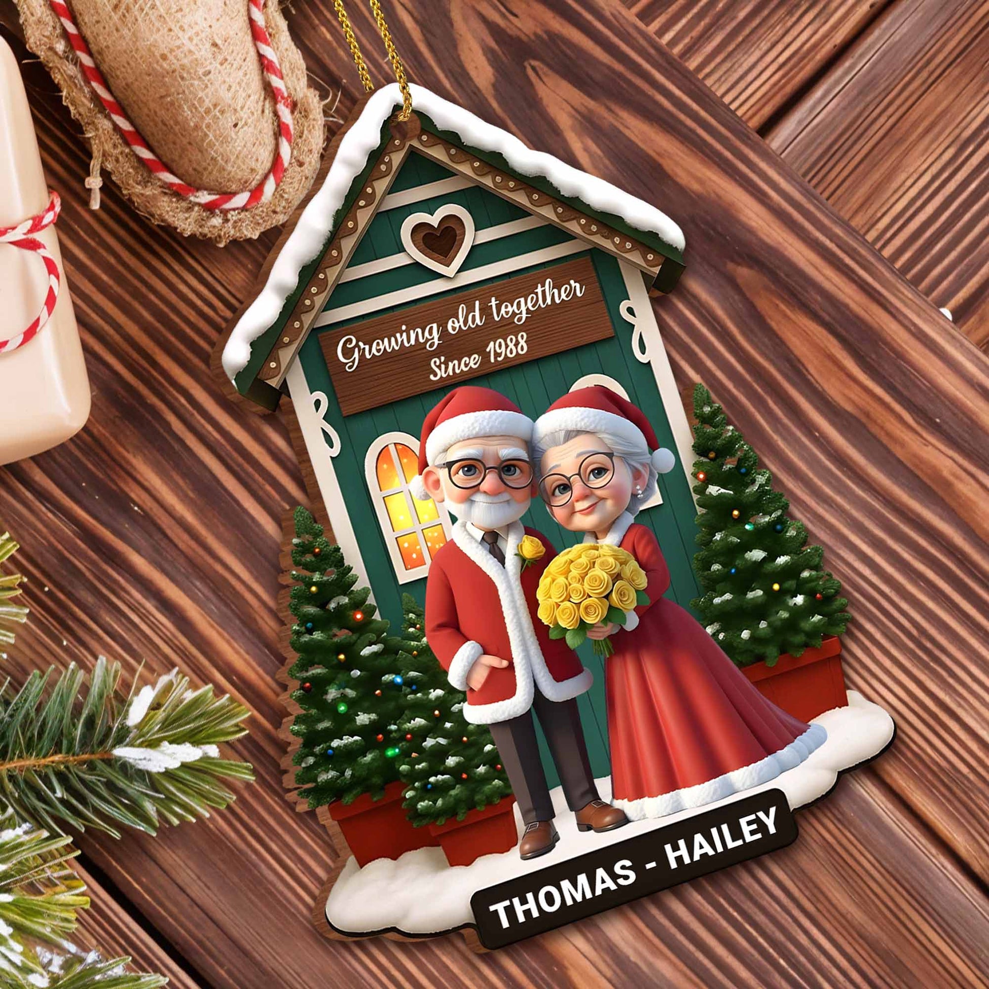 Growing Old Together, Elderly Couple Christmas Ornament