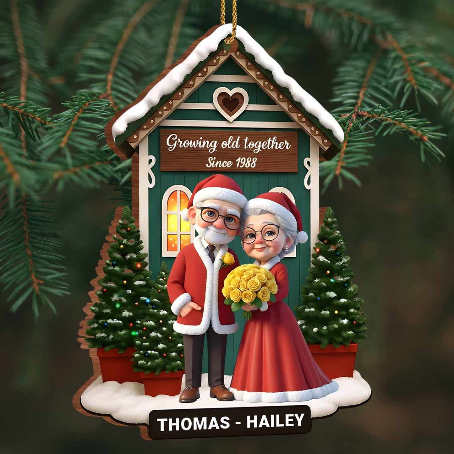 Growing Old Together, Elderly Couple Christmas Ornament