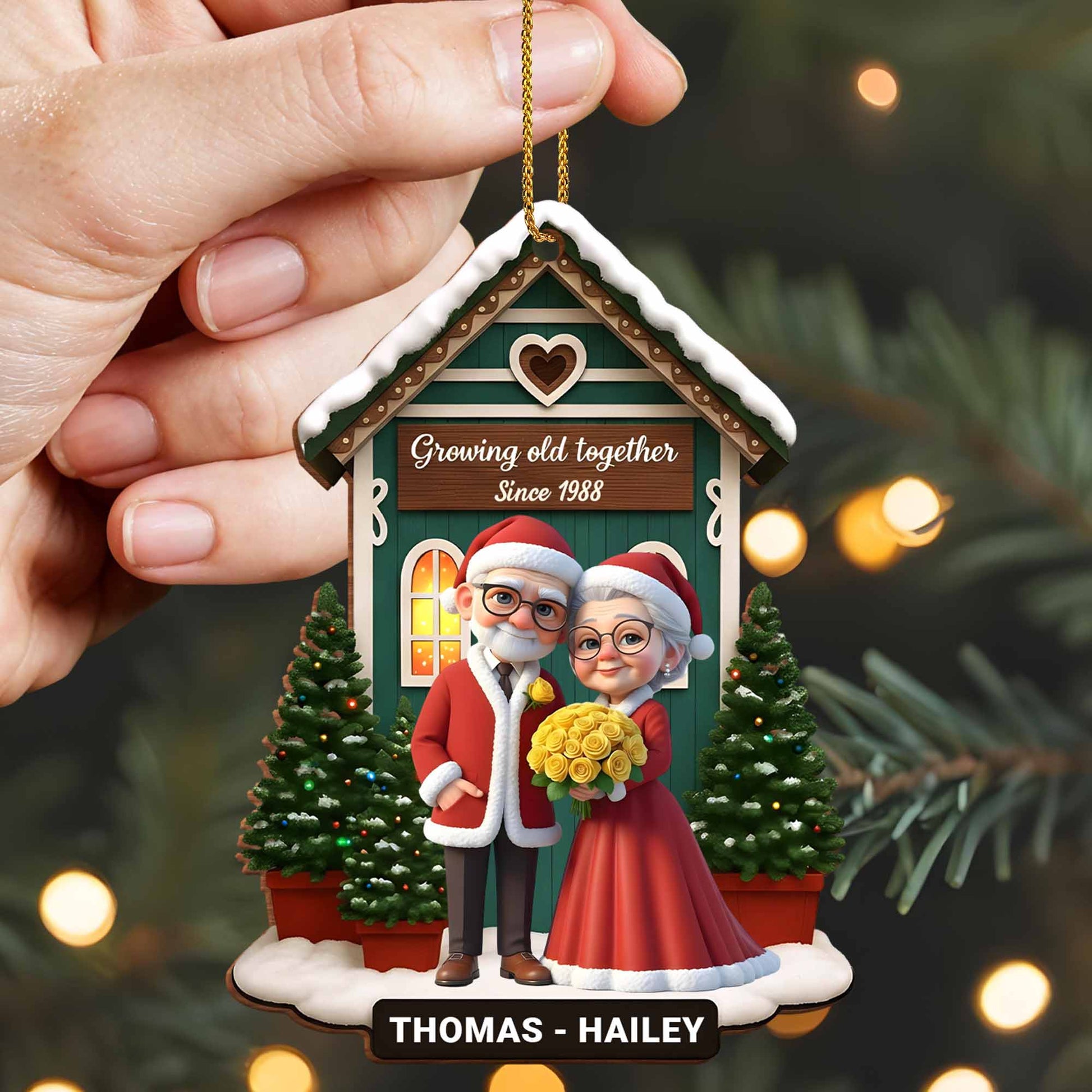 Growing Old Together, Elderly Couple Christmas Ornament