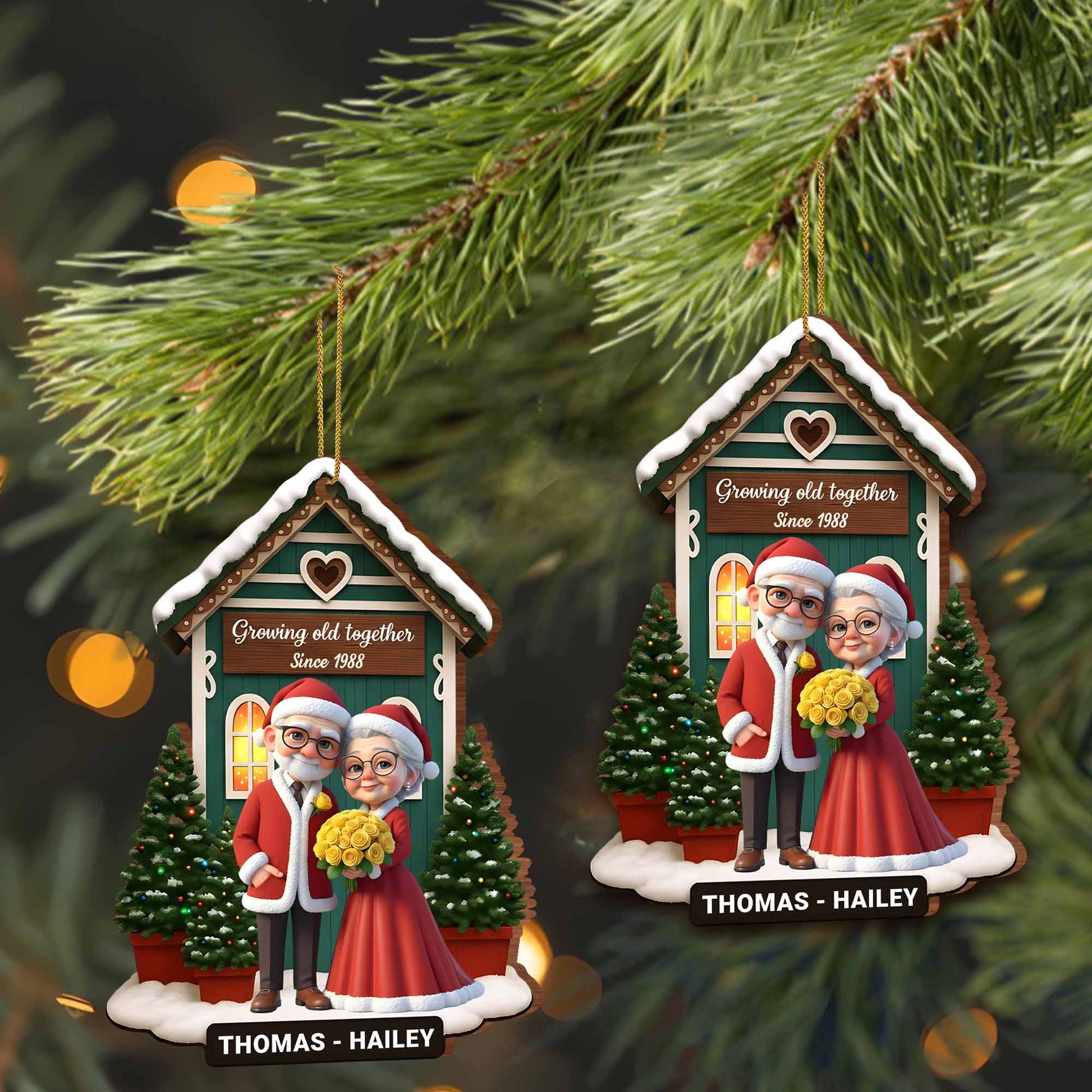 Growing Old Together, Elderly Couple Christmas Ornament