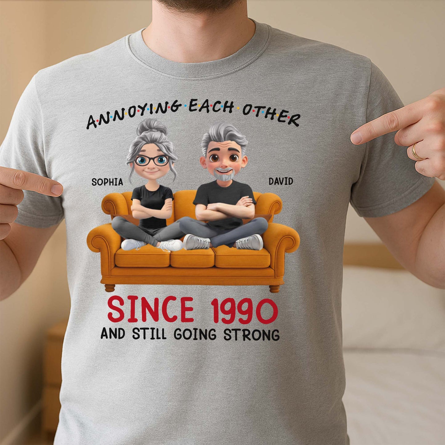 Annoying Each Other Since 1990, Cartoon Couple On Couch