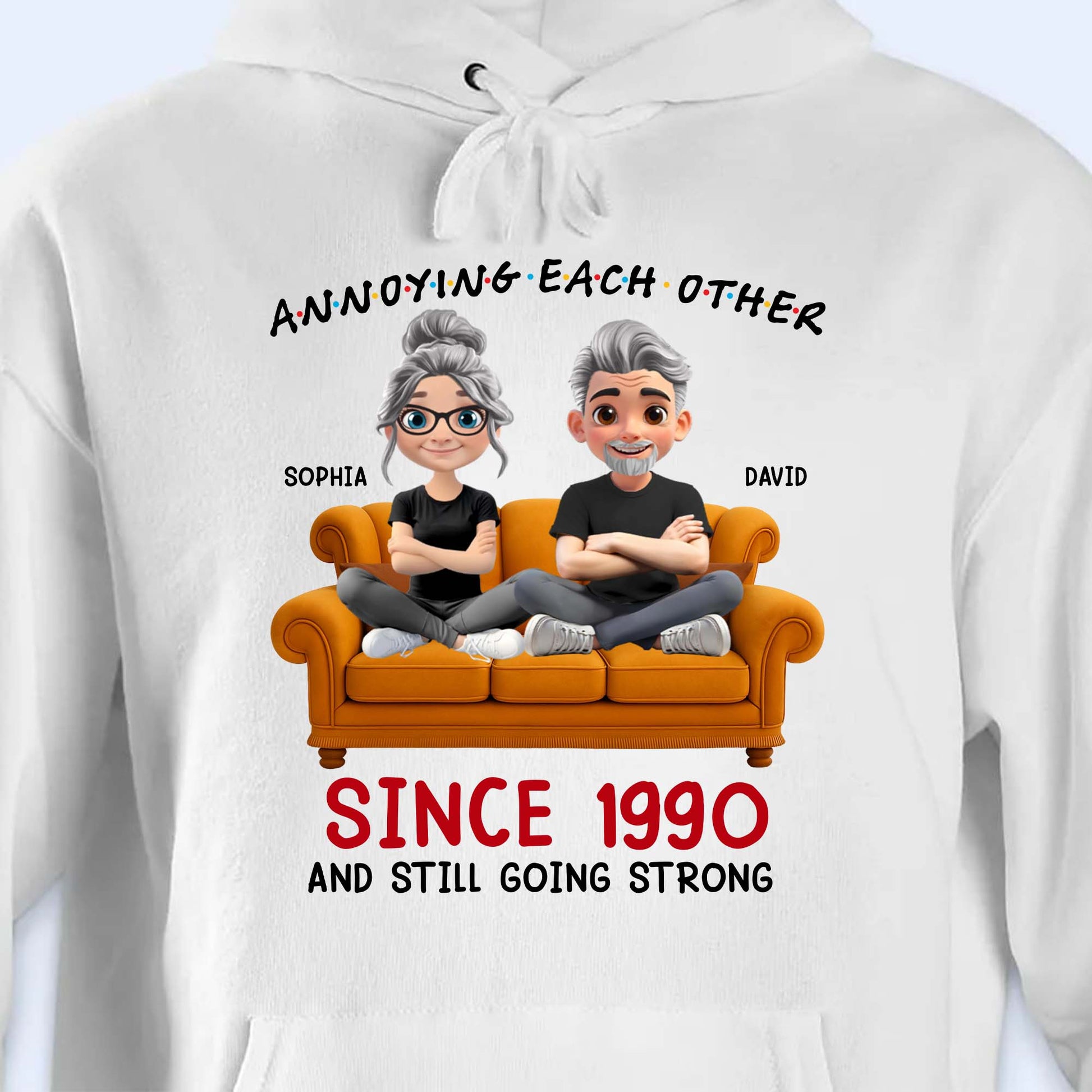 Annoying Each Other Since 1990, Cartoon Couple On Couch