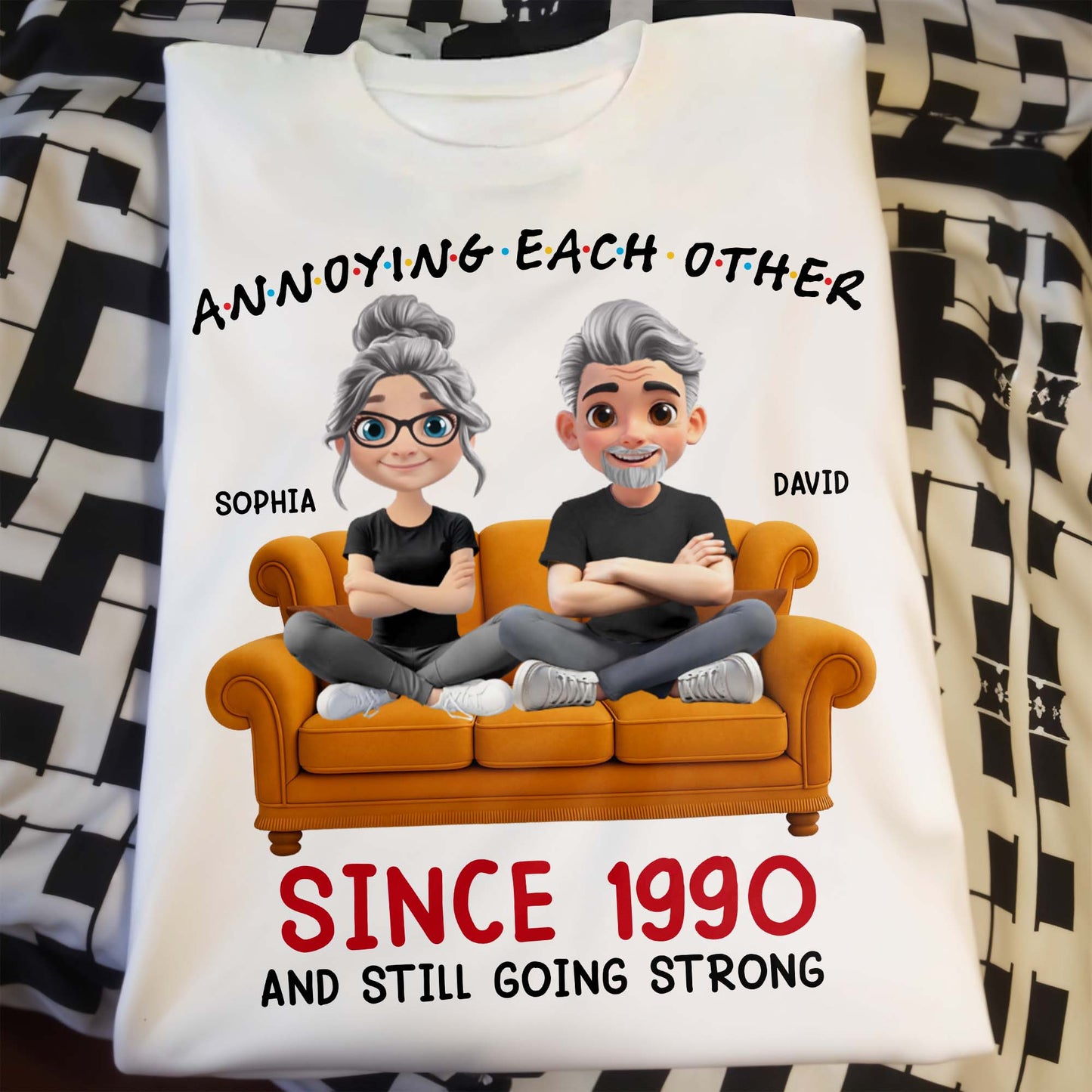 Annoying Each Other Since 1990, Cartoon Couple On Couch