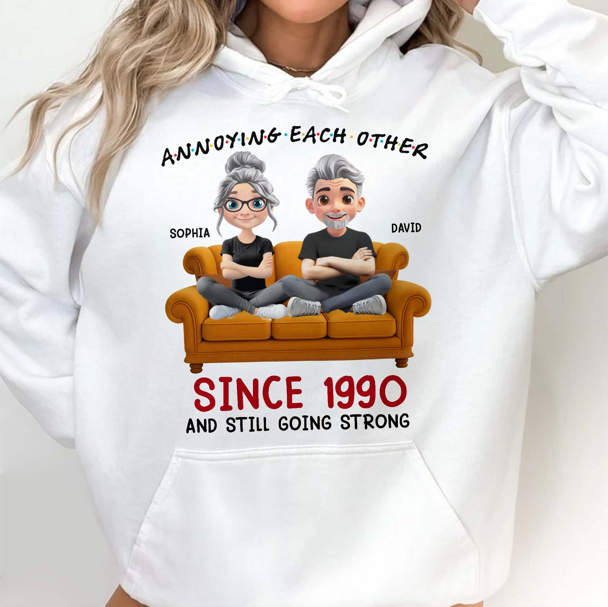 Annoying Each Other Since 1990, Cartoon Couple On Couch