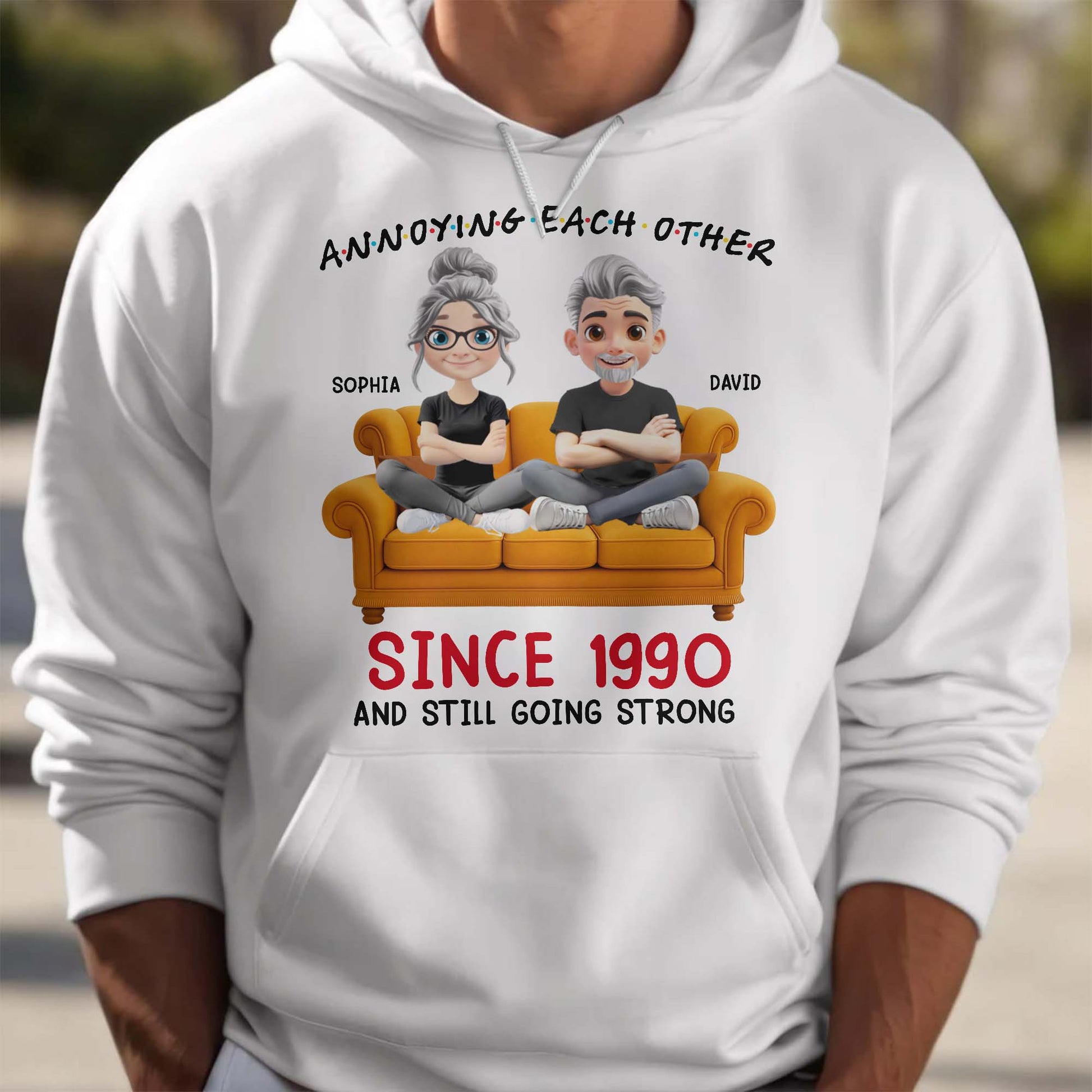 Annoying Each Other Since 1990, Cartoon Couple On Couch