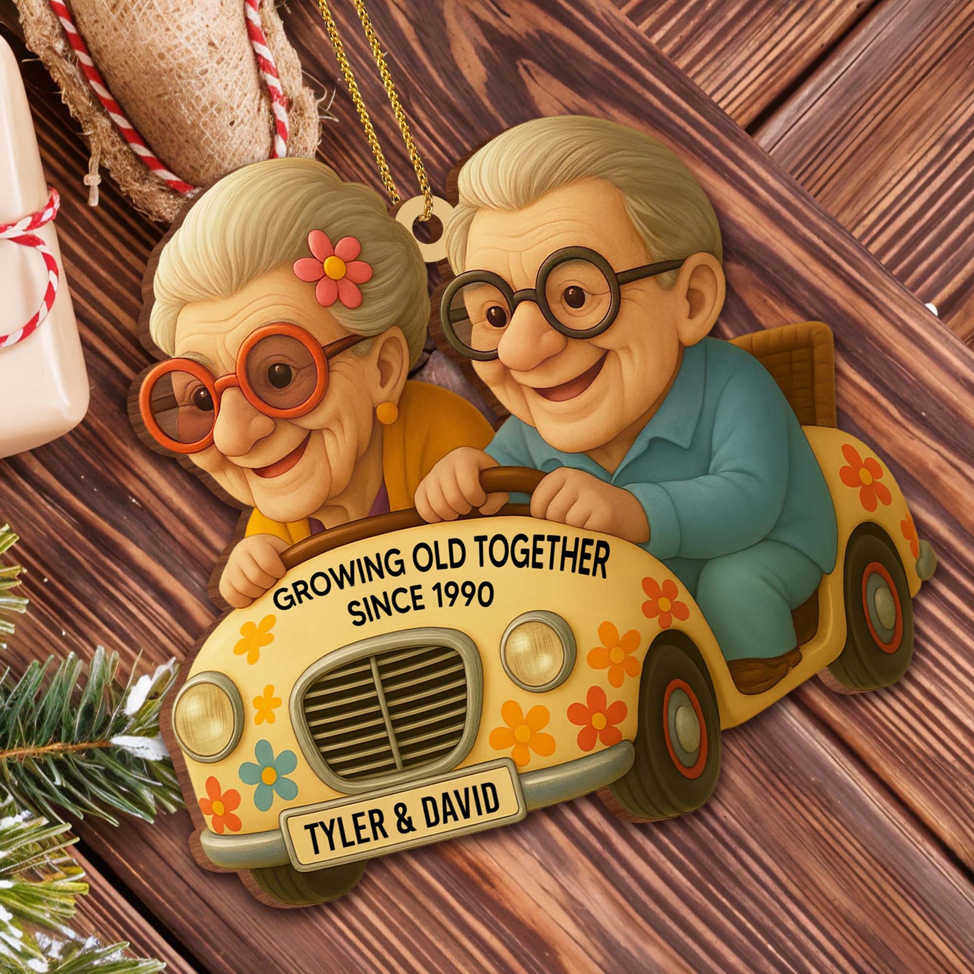 Growing Old Together With Car And Flowers