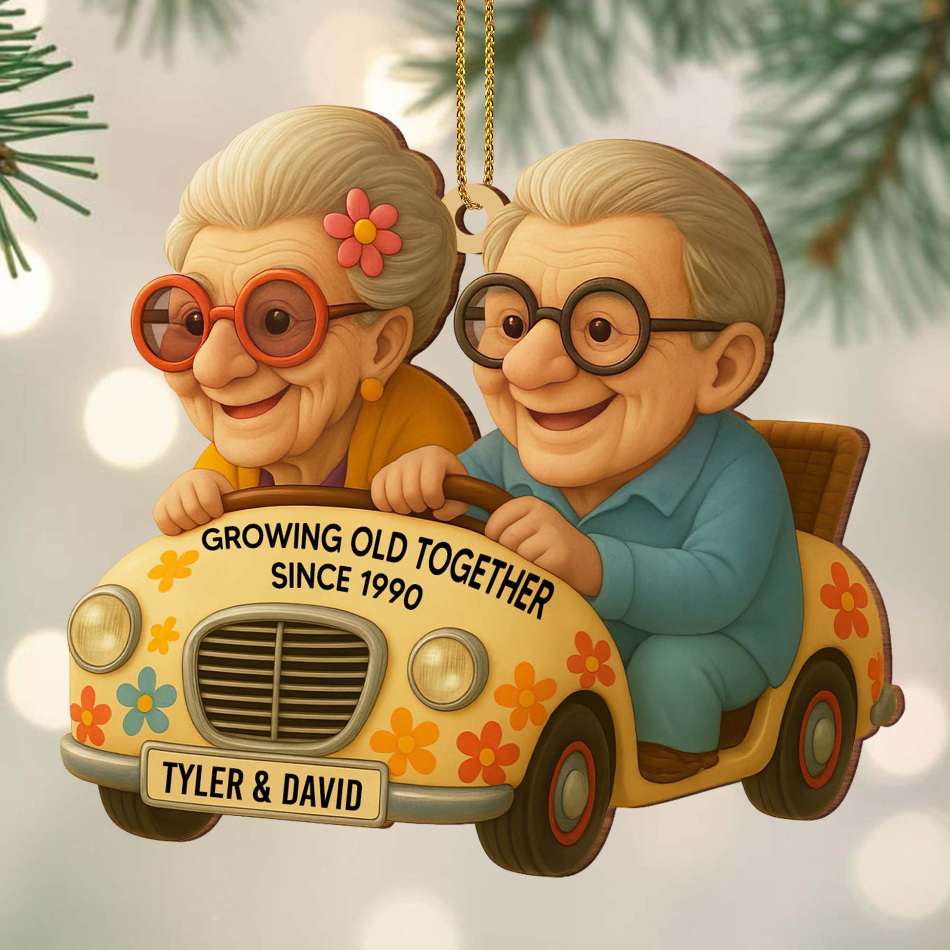 Growing Old Together With Car And Flowers