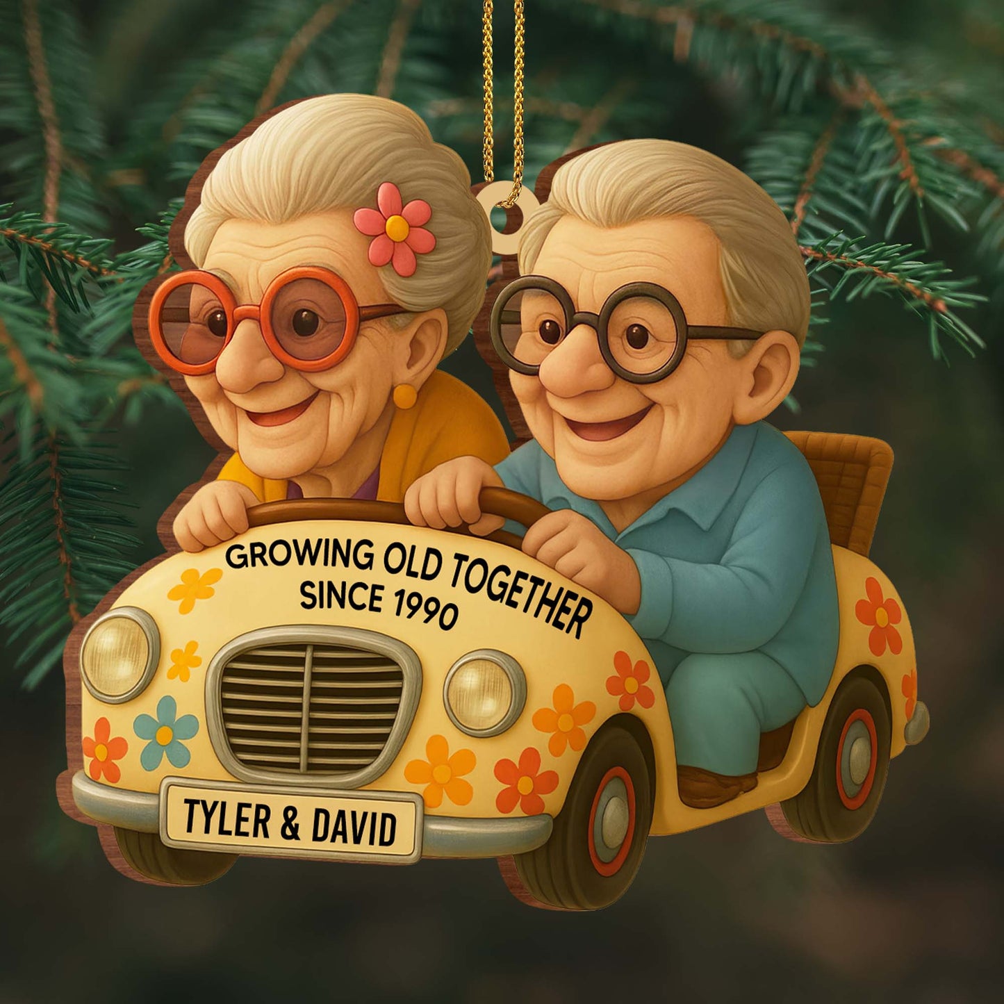 Growing Old Together With Car And Flowers