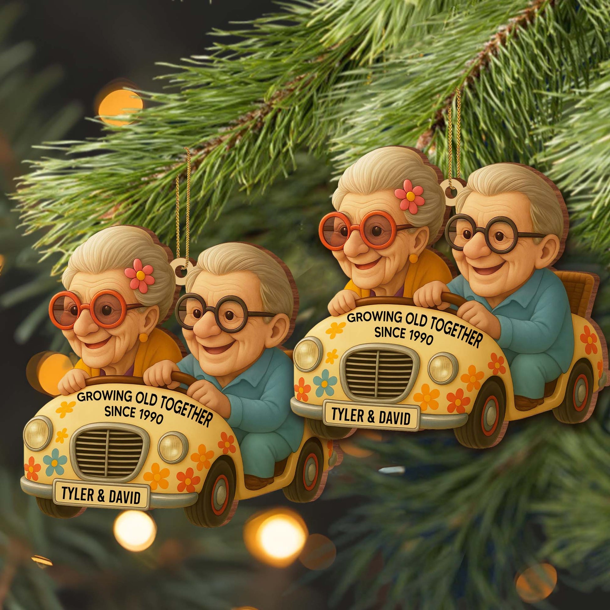 Growing Old Together With Car And Flowers