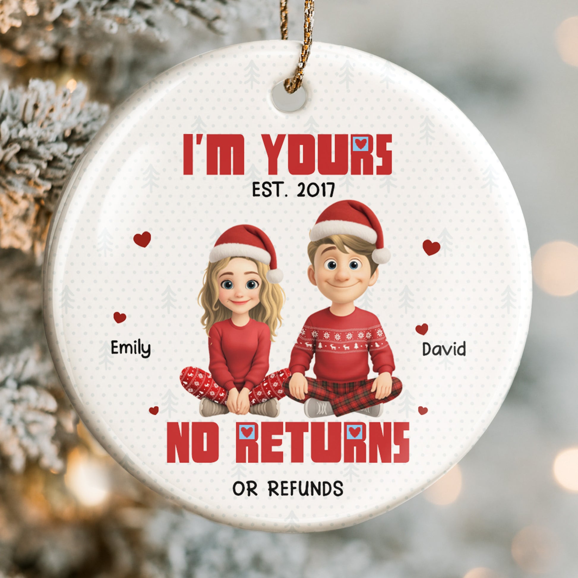 I'm Yours No Returns Or Refunds, Couple With Christmas Hats