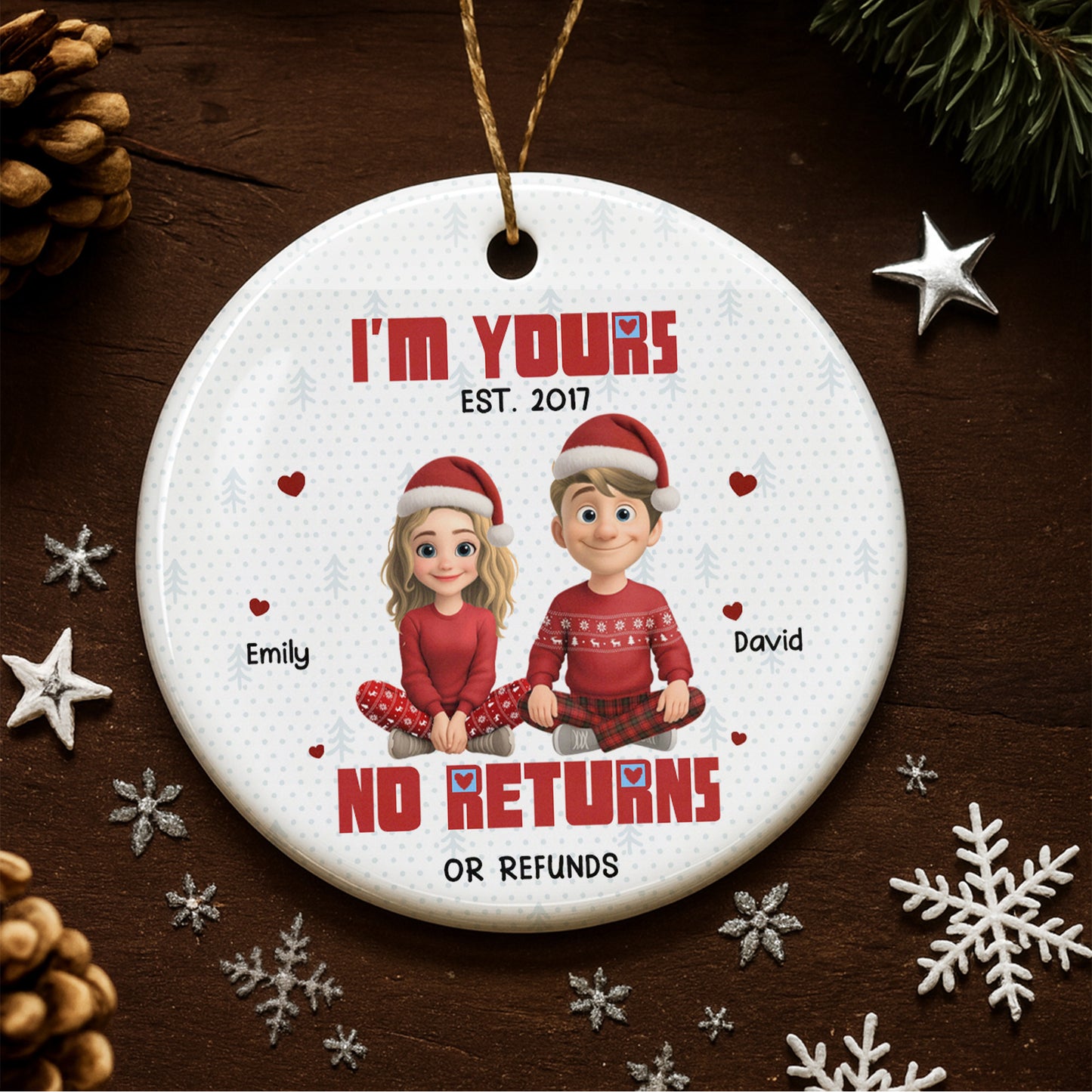 I'm Yours No Returns Or Refunds, Couple With Christmas Hats
