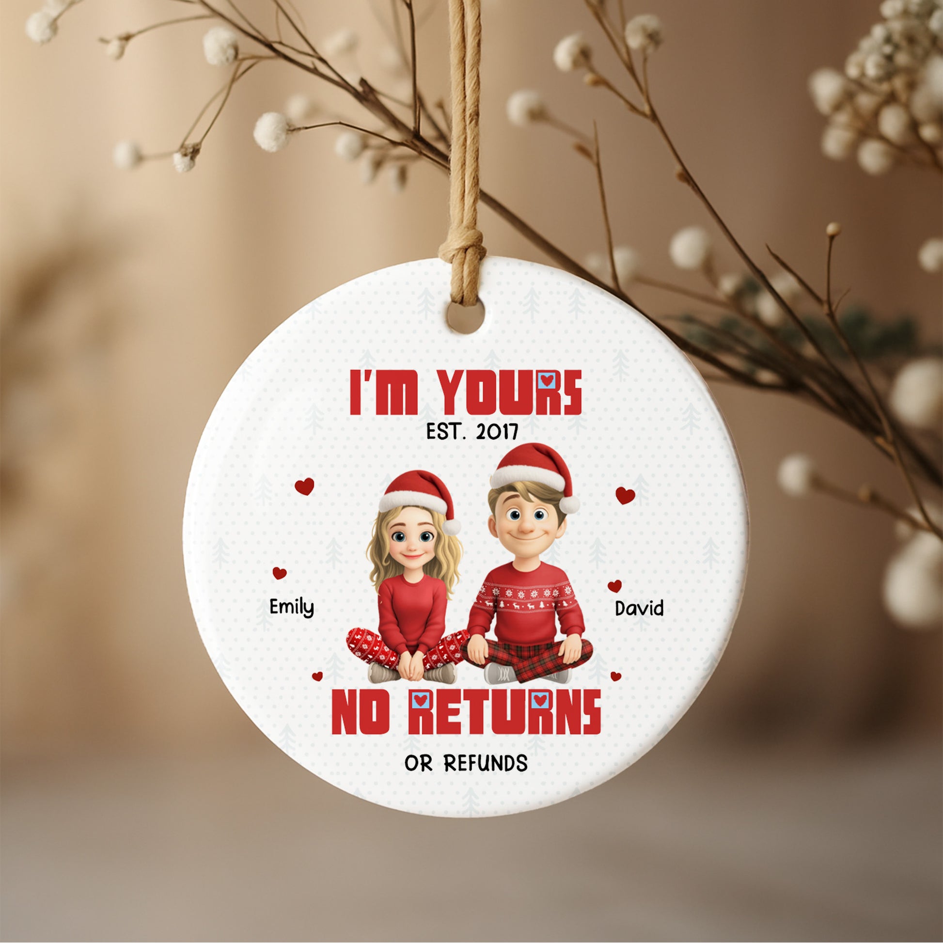 I'm Yours No Returns Or Refunds, Couple With Christmas Hats