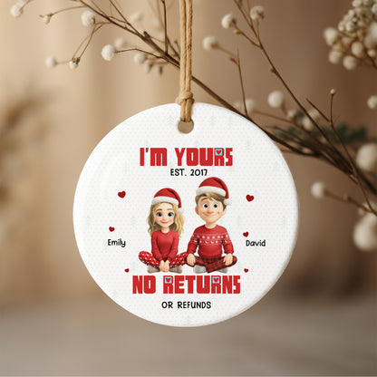I'm Yours No Returns Or Refunds, Couple With Christmas Hats