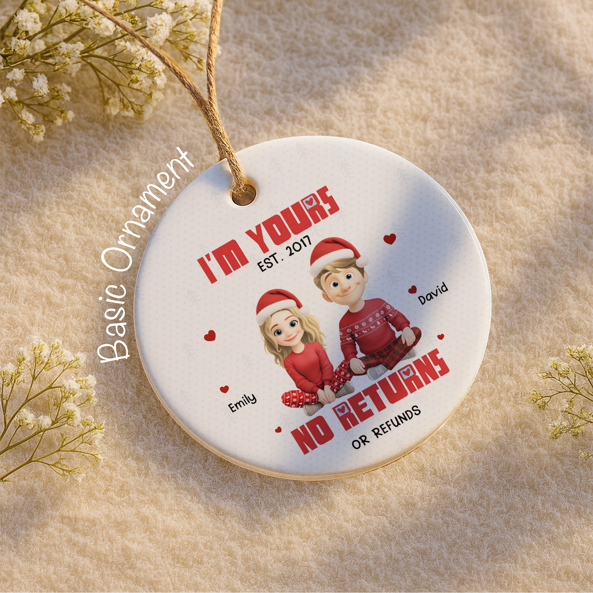 I'm Yours No Returns Or Refunds, Couple With Christmas Hats