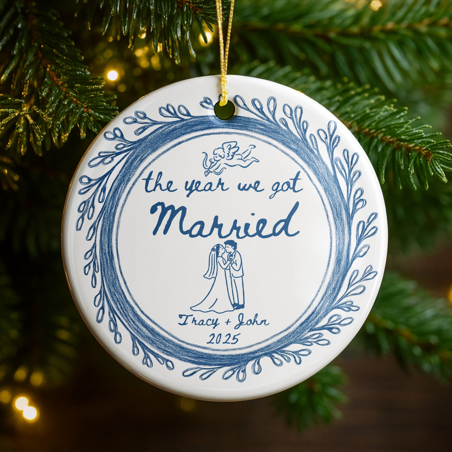 The Year We Got Married Couple And Floral Border