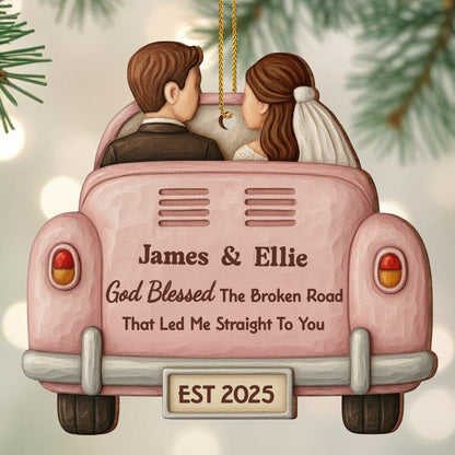 God Blessed The Broken Road, Car And Couple Design