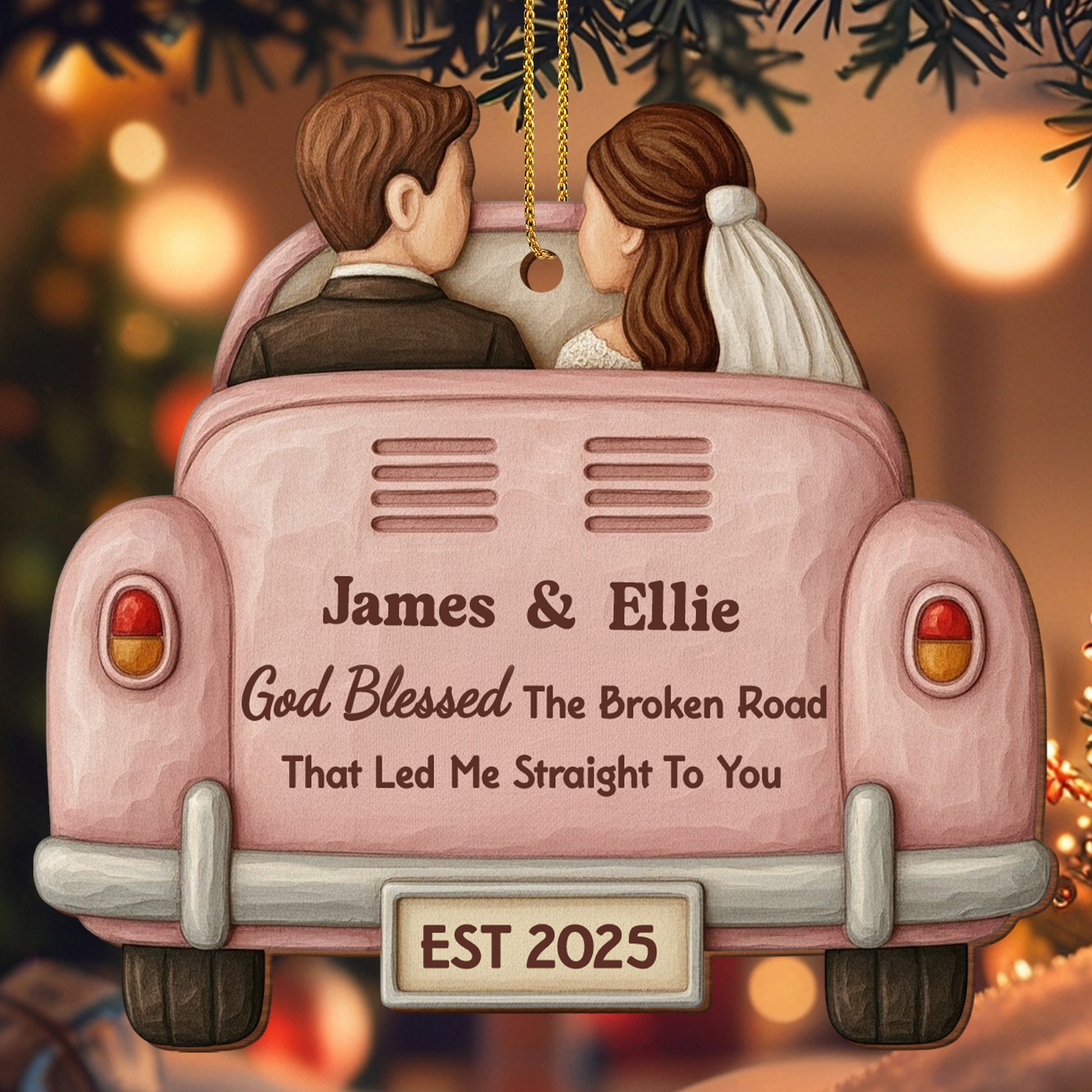 God Blessed The Broken Road, Car And Couple Design