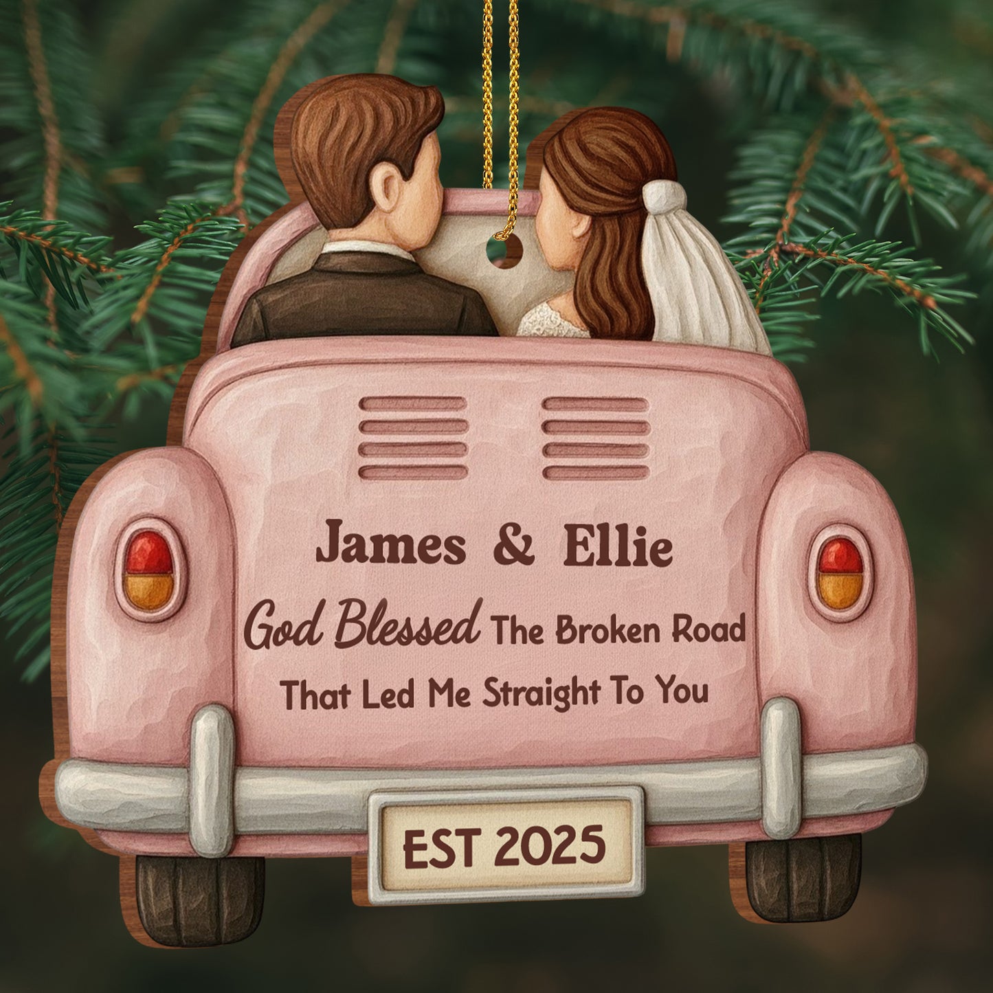God Blessed The Broken Road, Car And Couple Design