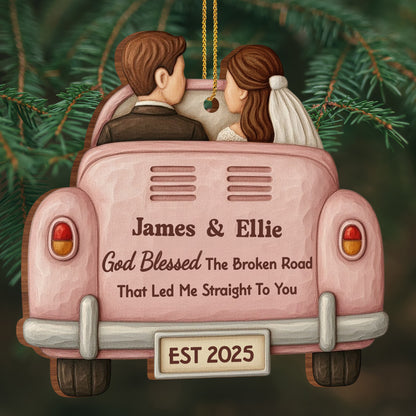 God Blessed The Broken Road, Car And Couple Design