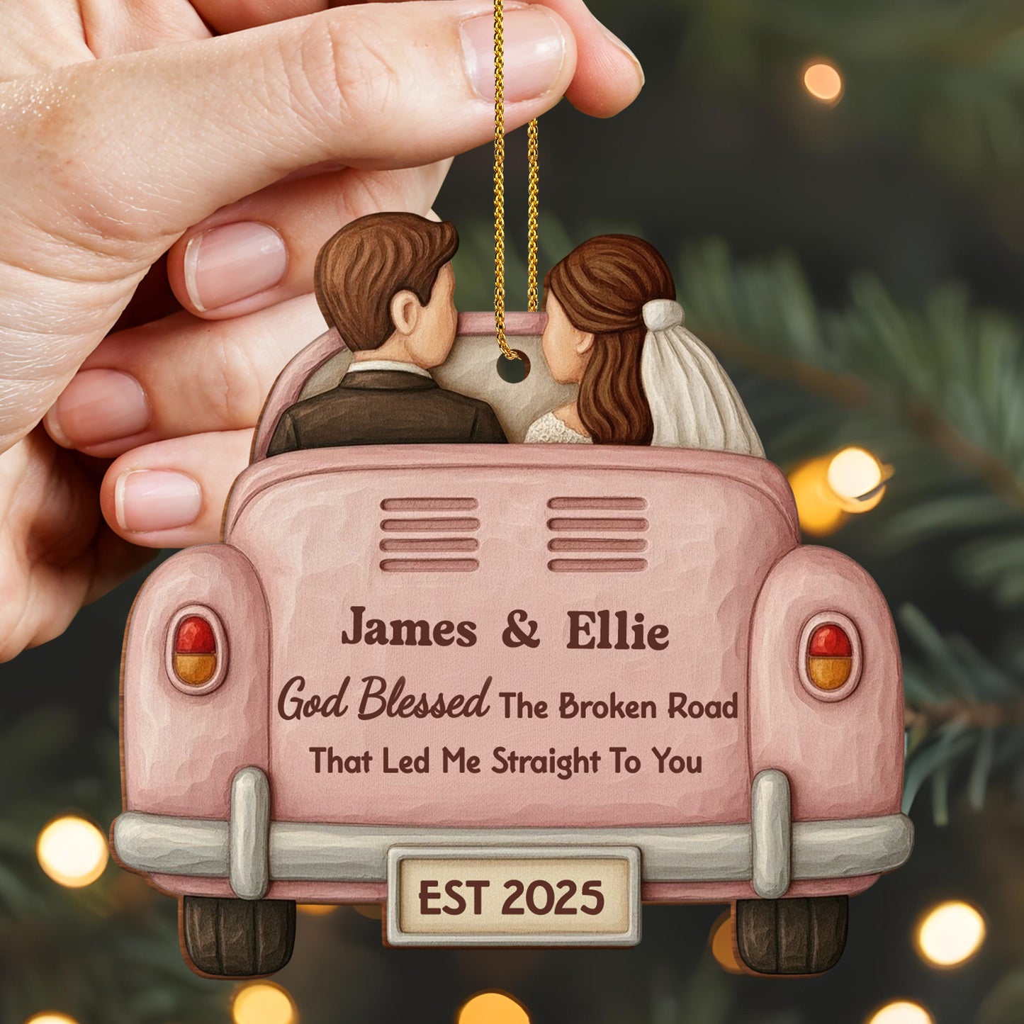 God Blessed The Broken Road, Car And Couple Design