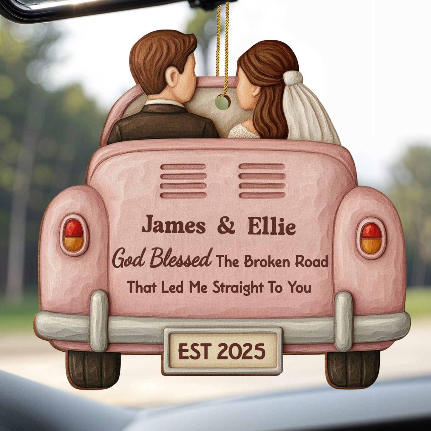 God Blessed The Broken Road, Car And Couple Design