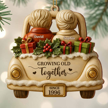 Growing Old Together With Car And Presents Ornament