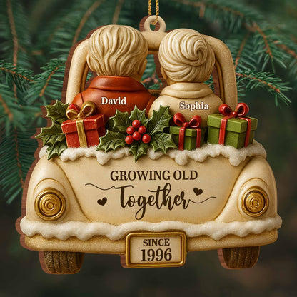 Growing Old Together With Car And Presents Ornament