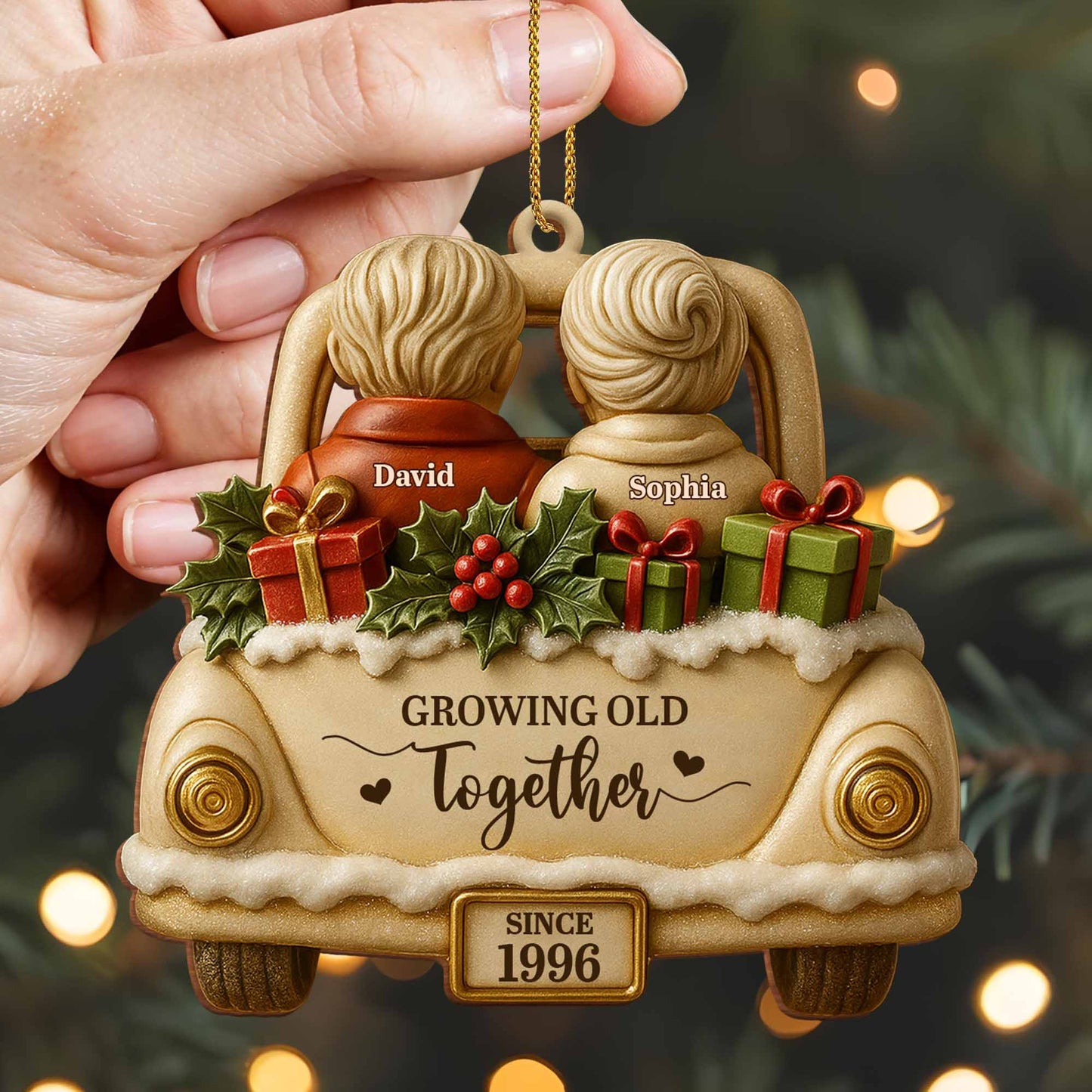 Growing Old Together With Car And Presents Ornament