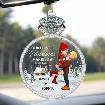 Our First Christmas Married, Couple And Snow Design