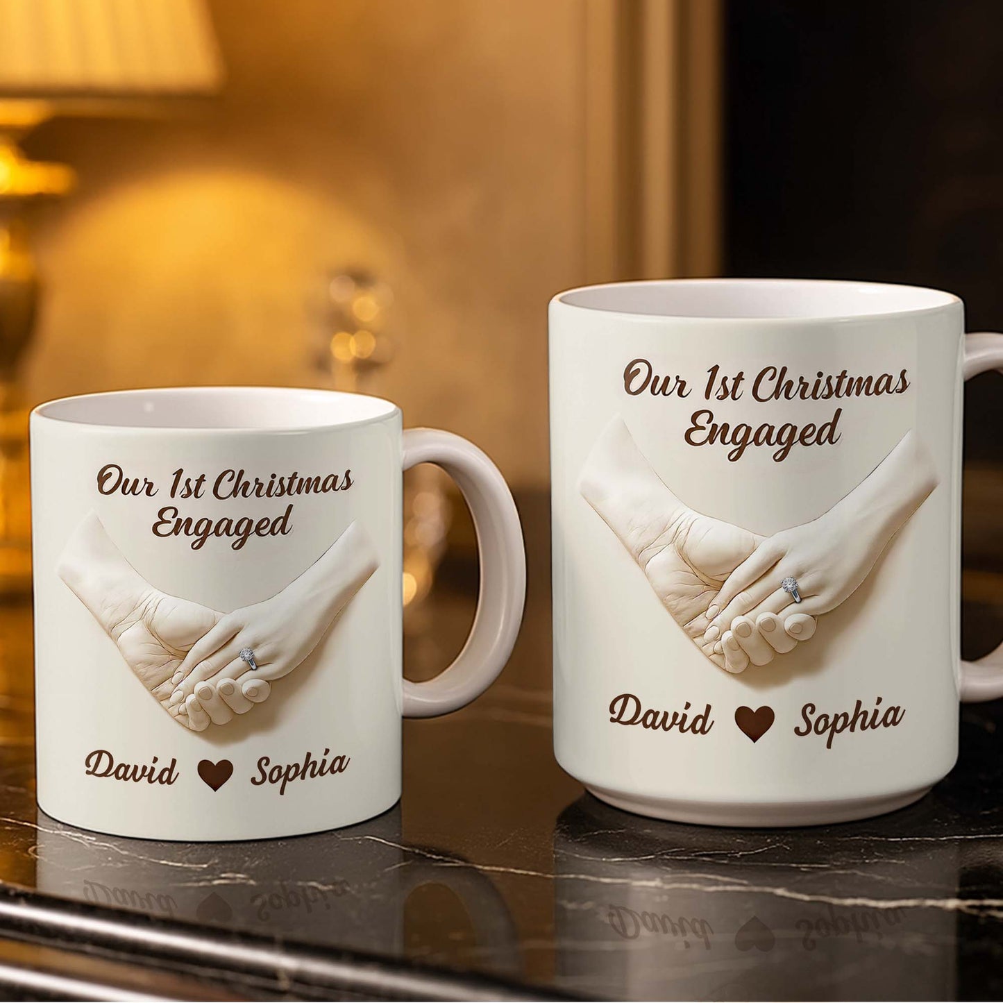 Our 1st Christmas Engaged, Hands Holding With Ring - Personalized Custom Coffee Mug - CPL773_MG