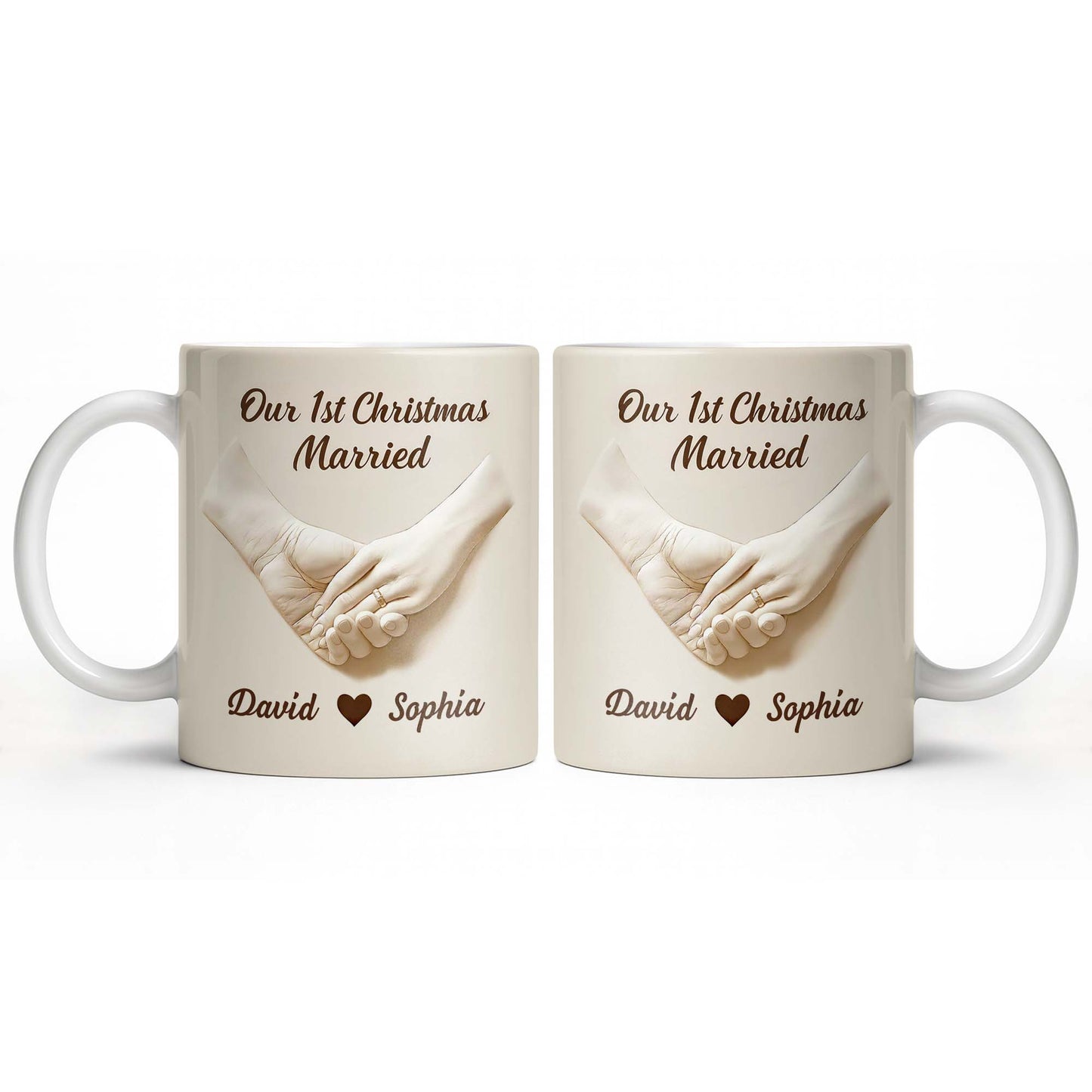Our 1st Christmas Engaged, Hands Holding With Ring - Personalized Custom Coffee Mug - CPL773_MG