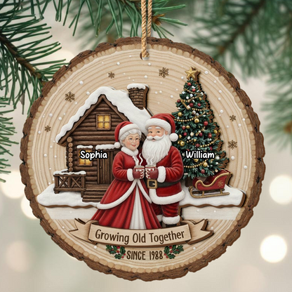 Growing Old Together, Christmas Tree And Wooden Cabin - Personalized Double Layer Wood Ornament - CPL775_DWO