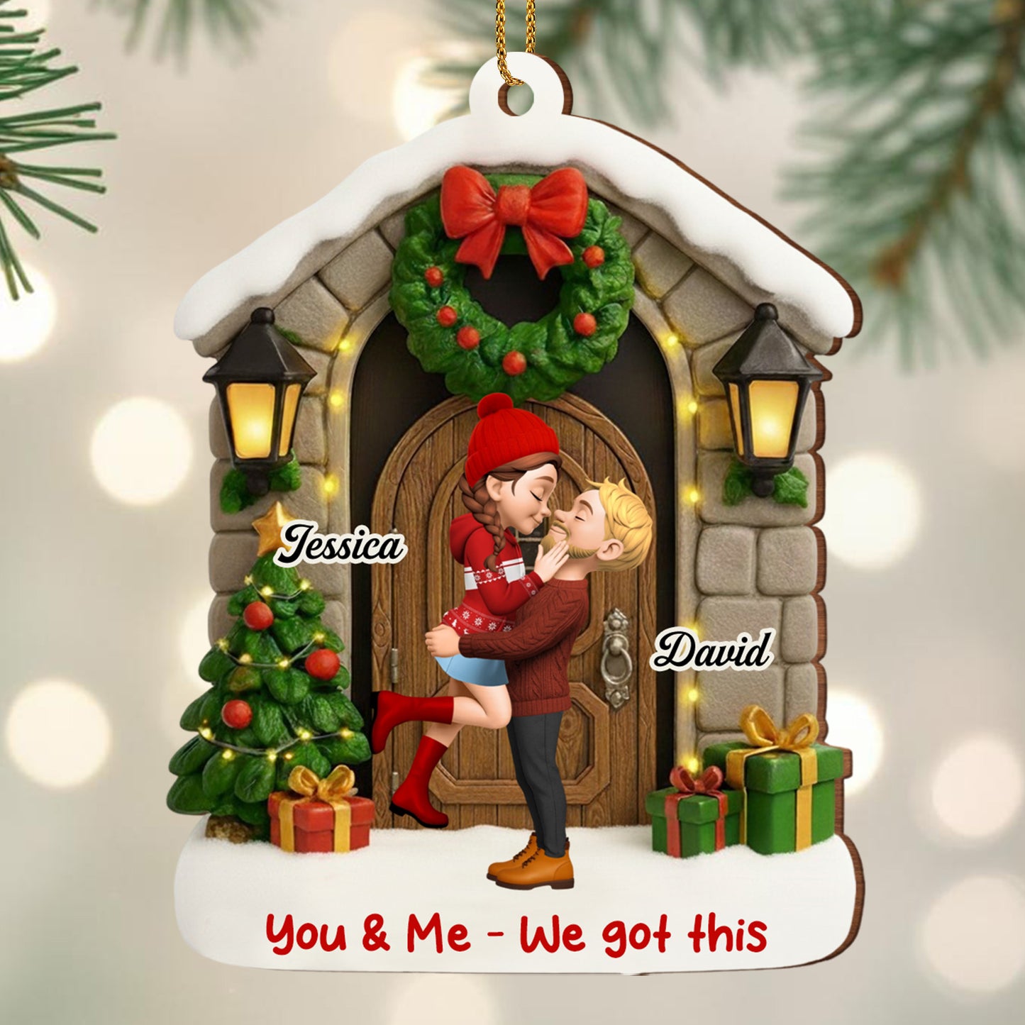 You & Me, We Got This, Christmas Wreath And Gifts - Personalized Custom Wood Ornament, Custom Shaped - CPL778_WDO