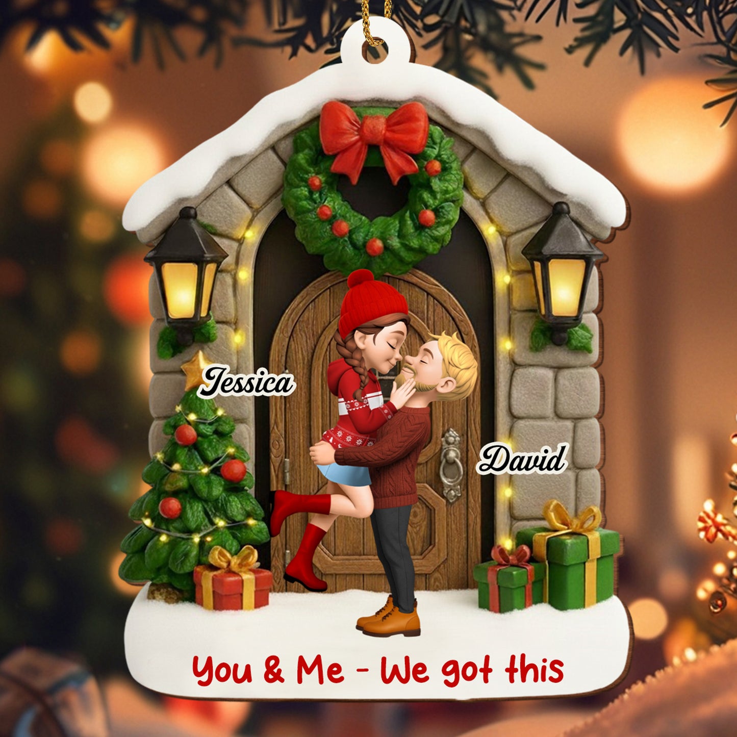 You & Me, We Got This, Christmas Wreath And Gifts - Personalized Custom Wood Ornament, Custom Shaped - CPL778_WDO