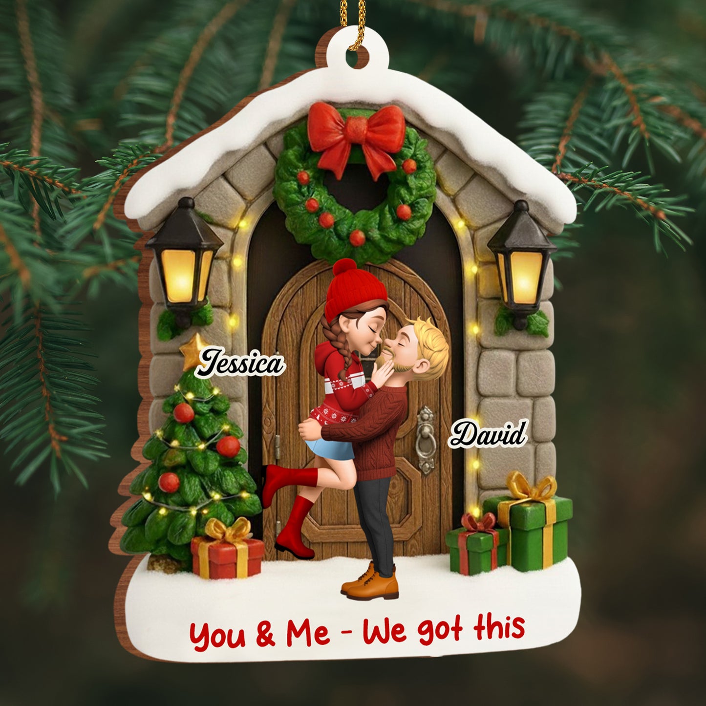 You & Me, We Got This, Christmas Wreath And Gifts - Personalized Custom Wood Ornament, Custom Shaped - CPL778_WDO