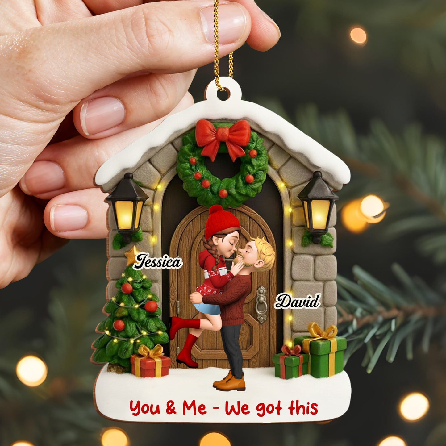 You & Me, We Got This, Christmas Wreath And Gifts - Personalized Custom Wood Ornament, Custom Shaped - CPL778_WDO