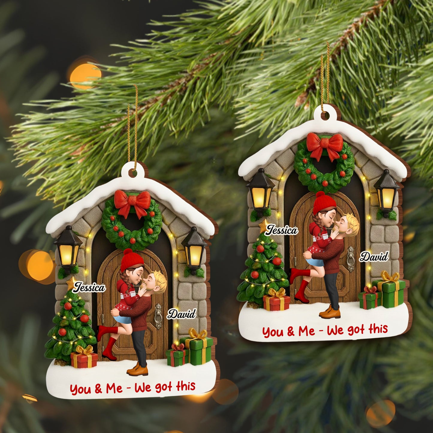 You & Me, We Got This, Christmas Wreath And Gifts - Personalized Custom Wood Ornament, Custom Shaped - CPL778_WDO